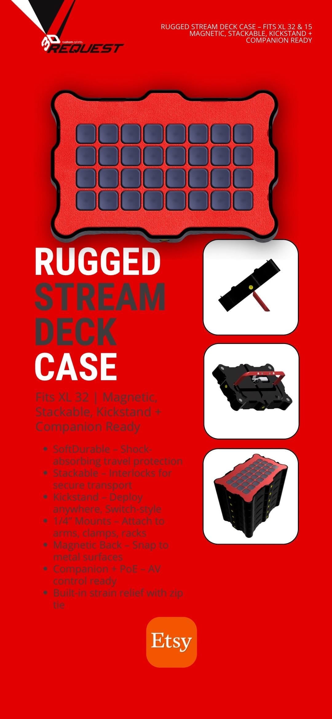 Rugged Stream Deck Case – Fits XL 32 & 15 | Magnetic, Stackable, Kickstand + Companion Ready