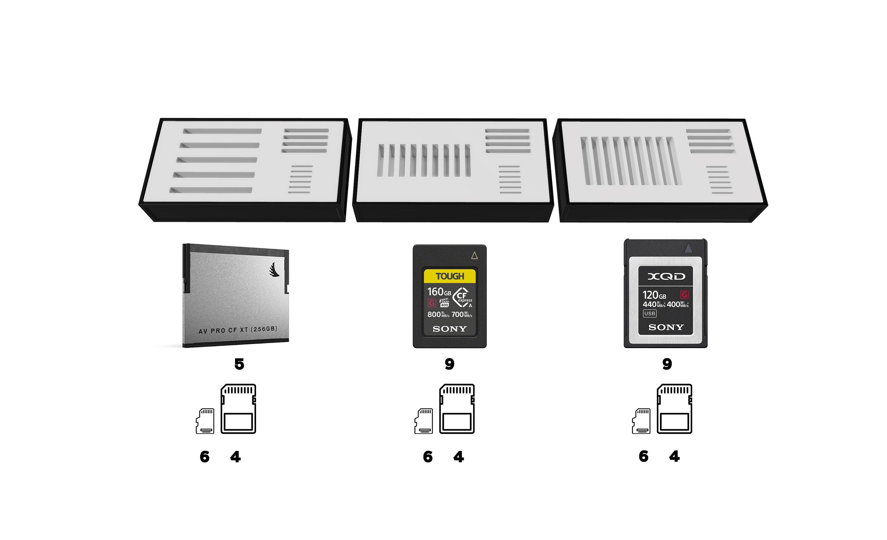 Memory card holder for filmmakers | XQD | CFast | CFexpress type A | SD and micro SD card