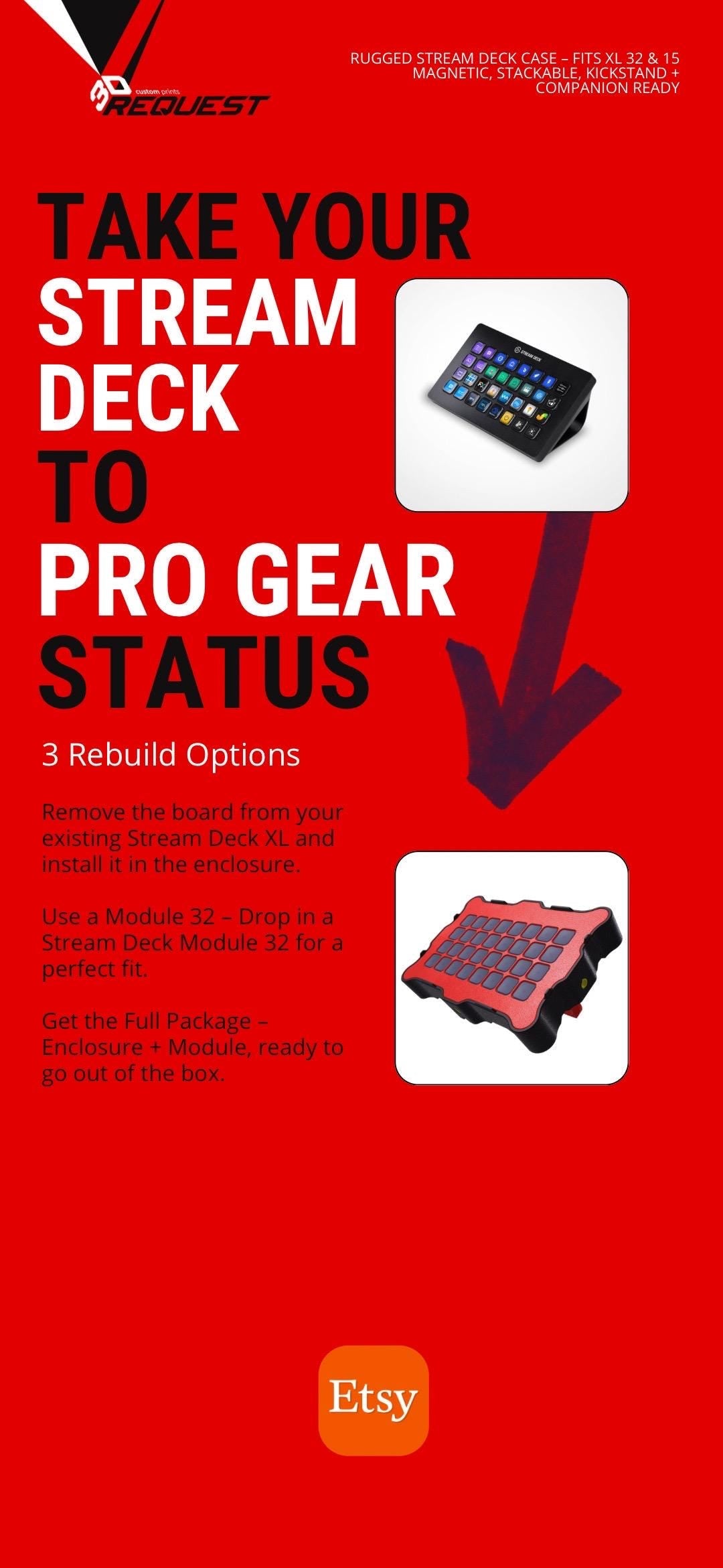 Rugged Stream Deck Case – Fits XL 32 & 15 | Magnetic, Stackable, Kickstand + Companion Ready