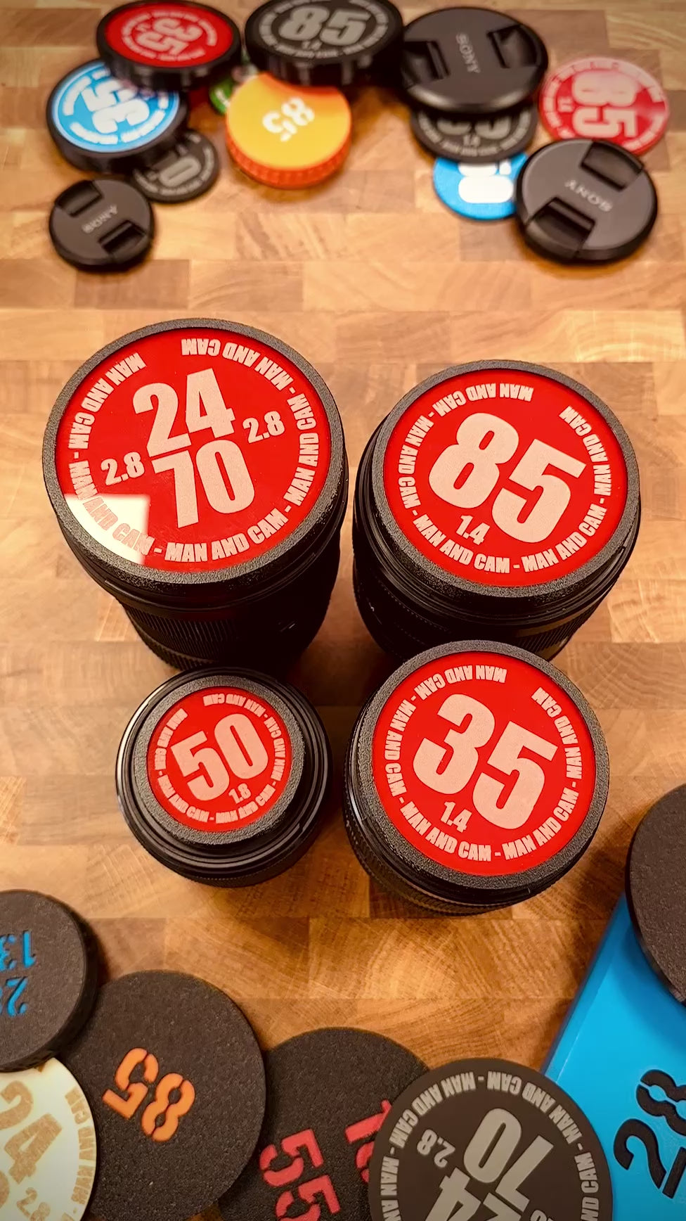 Front Lens Caps | Red | Rubber | Every ø Available | Laser Engraving | Custom Tekst And QR Code